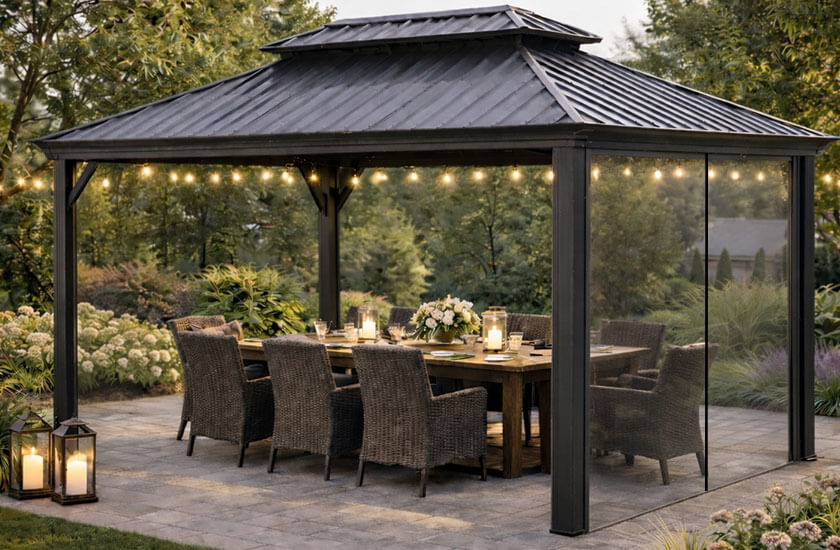 Abri de jardin modèle PORT-ROYAL AVEC MICAS ou RIDEAU